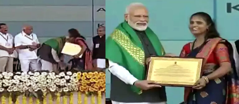 कर्नाटक: जब महिला के सम्मान में खुद पैरों में झुक गए पीएम मोदी!