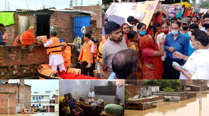 बाढ़ प्रभावित क्षेत्र ढेलवरिया के राहत शिविर में लोगों का हालचाल लेने पहुचे स्टांप मंत्री रविंद्र जायसवाल
