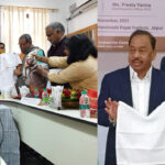 केन्द्रीय मंत्री नारायण राणे 'कुमारप्पा संस्थान का रुमाल लांच करते हुए