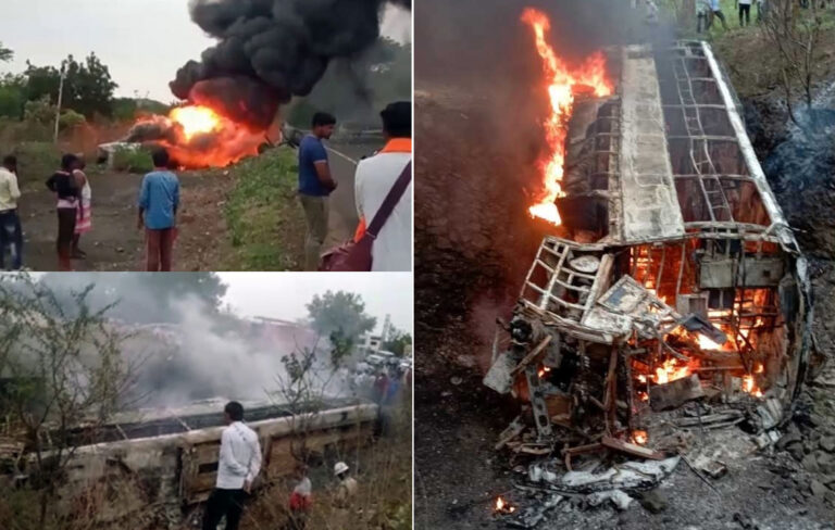 कर्नाटक में टक्कर के बाद बस में लगी आग; सात यात्री जिंदा जले, दर्जनों की हालत गंभीर