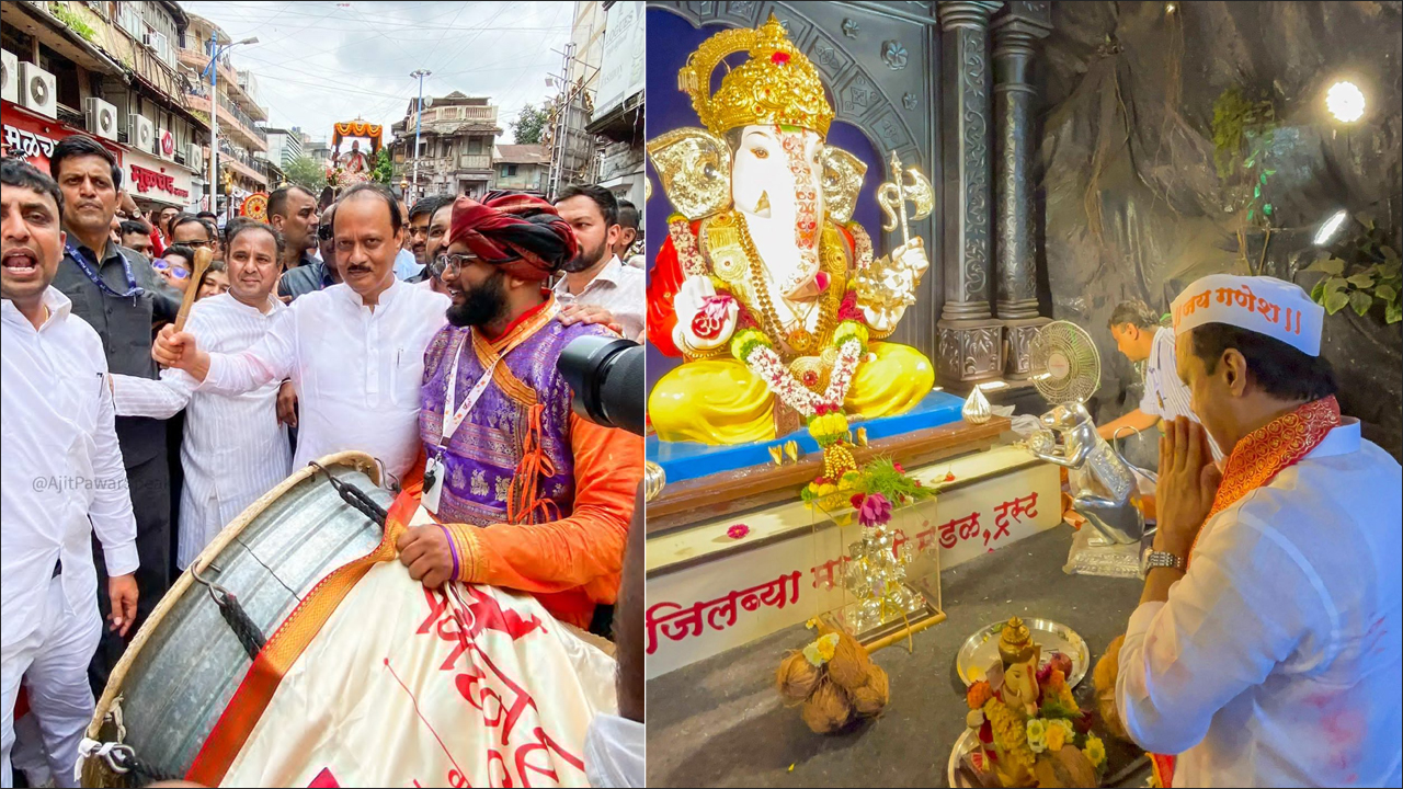पुणे में गणपति विसर्जन में शामिल हुए उपमुख्यमंत्री अजित पवार, श्रद्धालुओं के साथ बजाया ढोल!